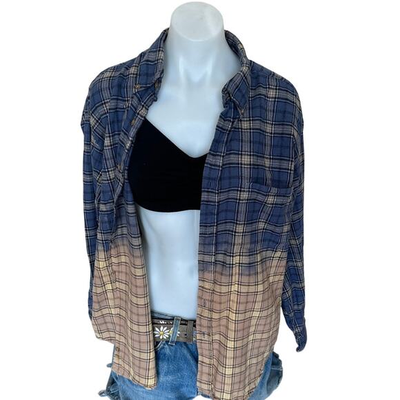 Corgi Dog Lover Plaid Flannel Shirt LARGE Oversized Van Gough Upcycle Unique - Picture 7 of 7